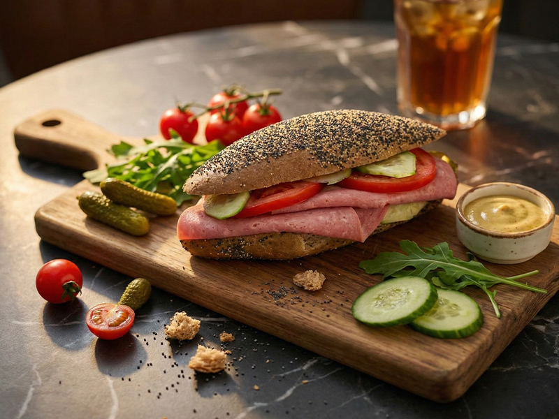 Blauer Mohn Geräucherter Truthahn Kaltes Sandwich